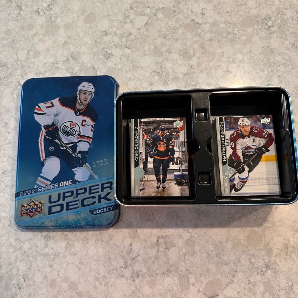 Upper Deck 2020-2021 Ice Hockey Trading Cards with Tin featuring C McDavid